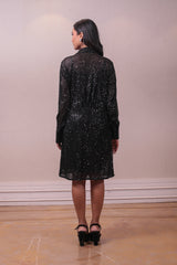 Designer black sequin short jacket set with satin tunic sasyafashion