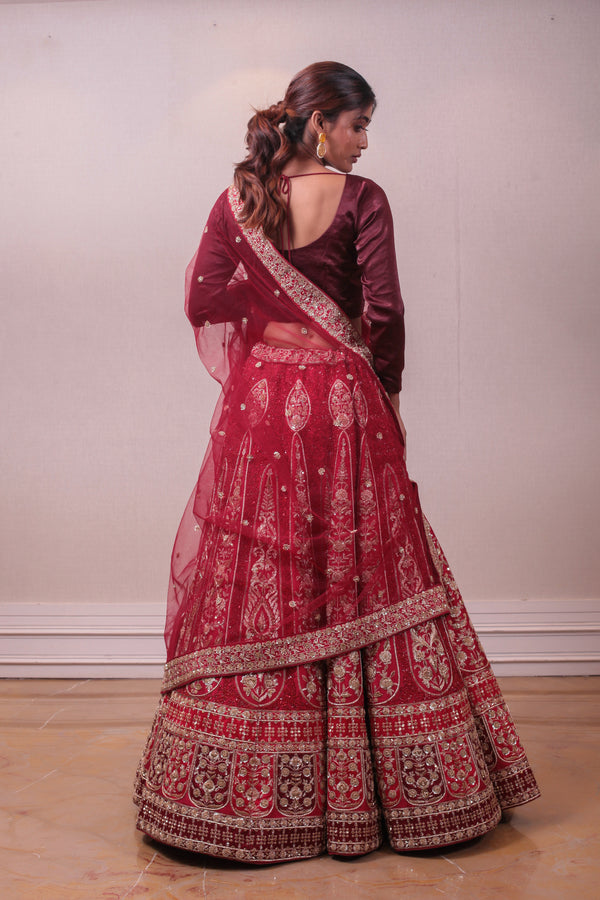 Wedding Designer Lehenga in red colour at online Sayisha – sasyafashion