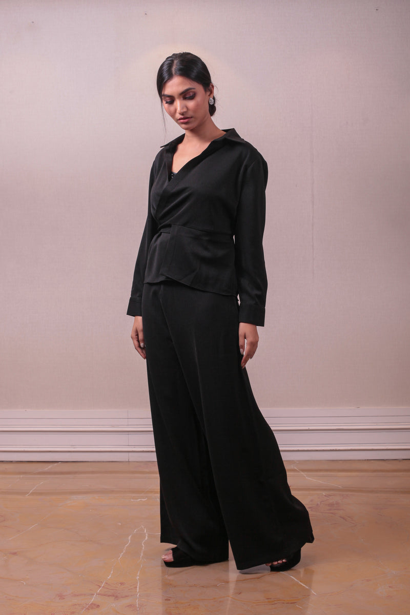 Designer Black Lycra Pantsuit Set sasyafashion