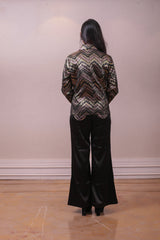 Designer Metallic Black Party Wear crop Top with Blazer Set sasyafashion