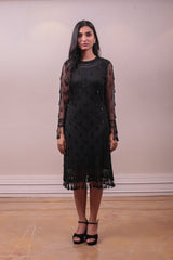 Designer Black Net Embellished Dress sasyafashion