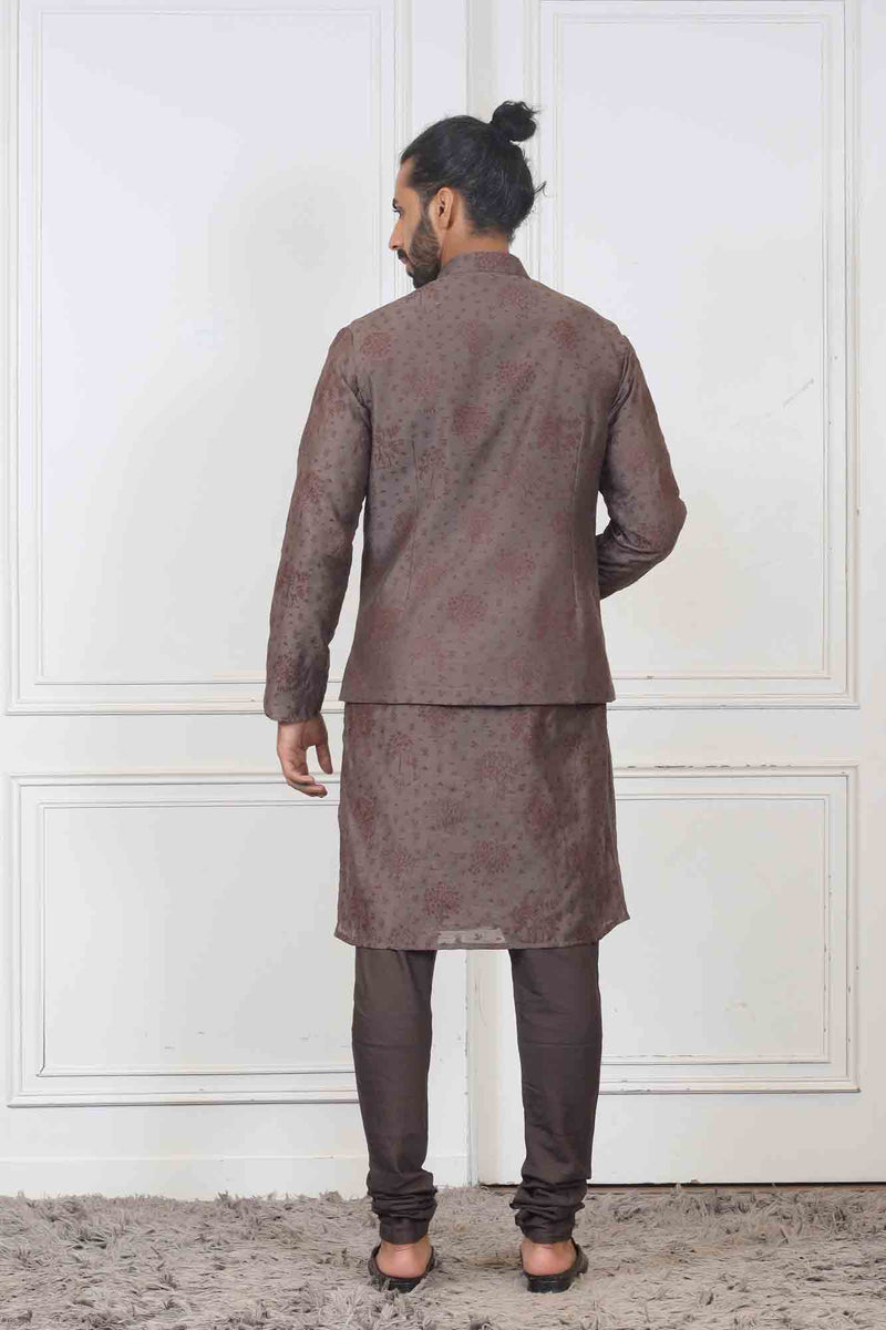 Party Wear Kurta Jacket For Men In Brown Colour at Online- Sasya sasyafashion