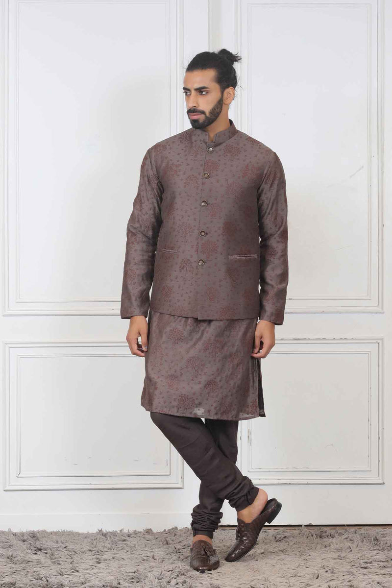 Party Wear Kurta Jacket For Men In Brown Colour at Online- Sasya sasyafashion