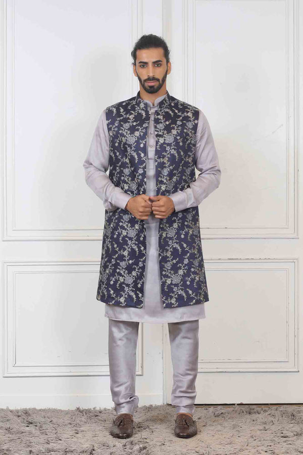 Party Wear Kurta Jacket For Men In Blue Colour at Online- Sasya sasyafashion