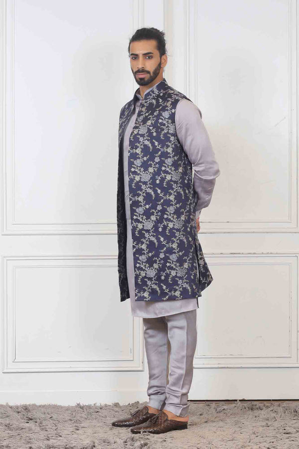 Party Wear Kurta Jacket For Men In Blue Colour at Online- Sasya sasyafashion