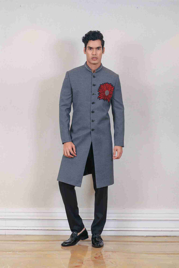 Indo Western For Men In Grey Colour sasyafashion