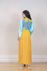Designer Blue and yellow colour Dress sasyafashion
