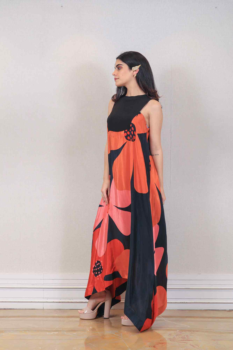 Designer Saffron and black colour Dress sasyafashion