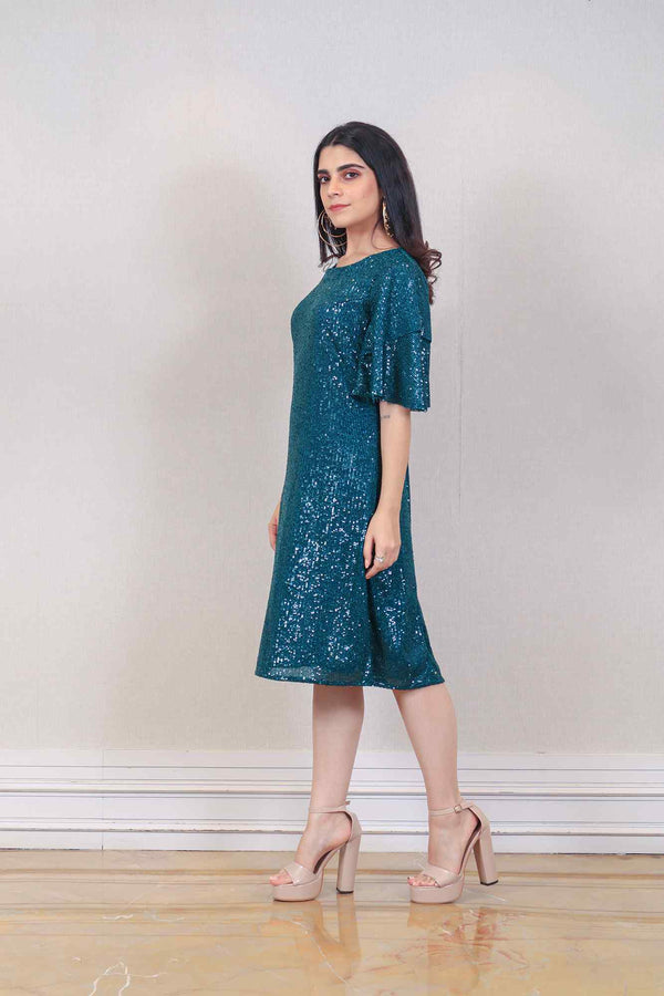 Designer Teal colour Dress sasyafashion