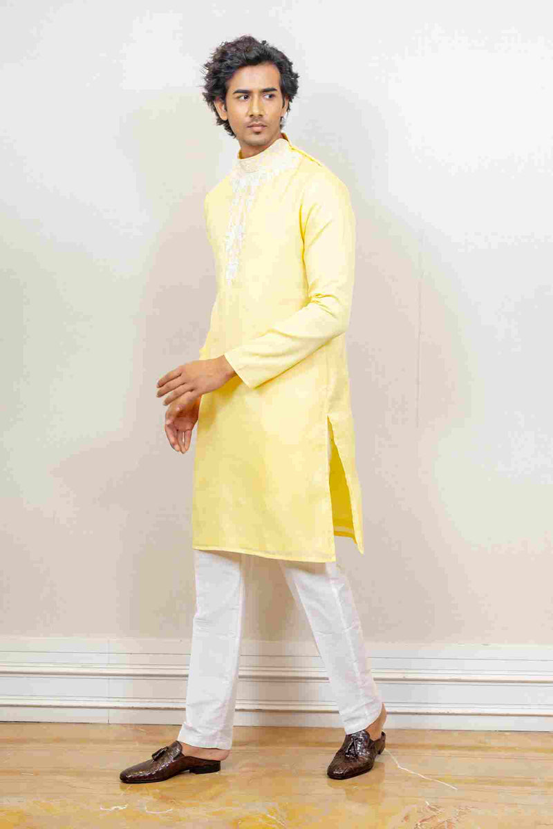 Kurta Set For Men In Yellow Colour sasyafashion