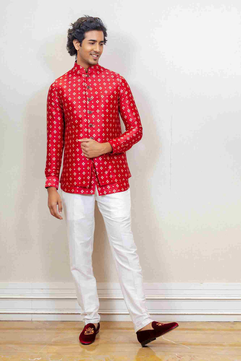 Kurta Jacket For Men In Red Colour sasyafashion