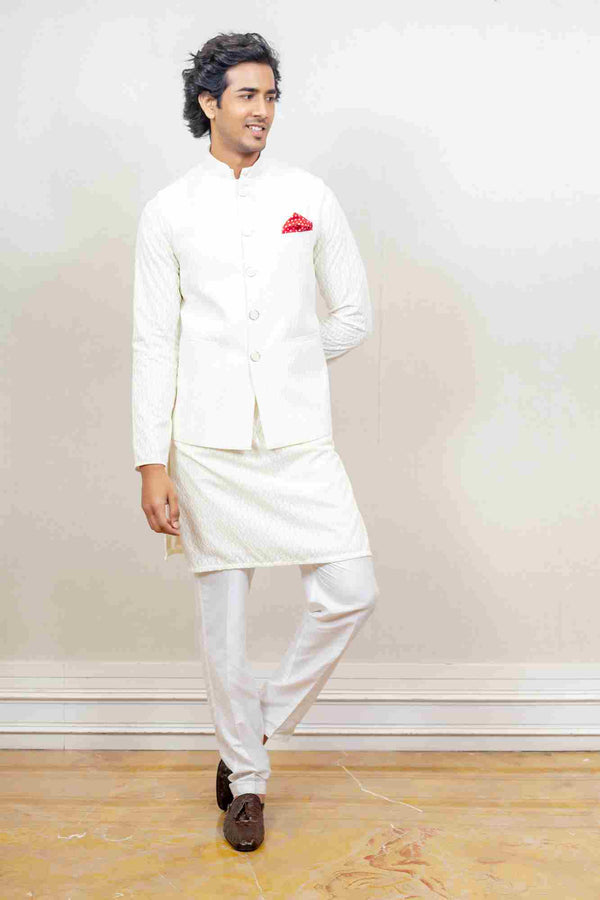 Kurta Jacket For Men In White Colour sasyafashion