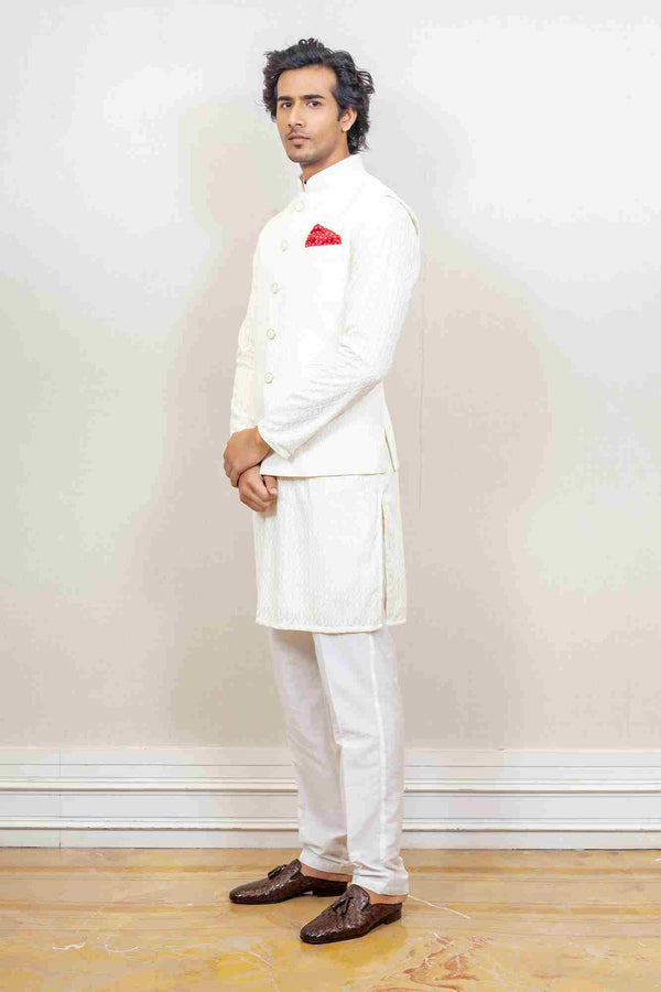 Kurta Jacket For Men In White Colour sasyafashion