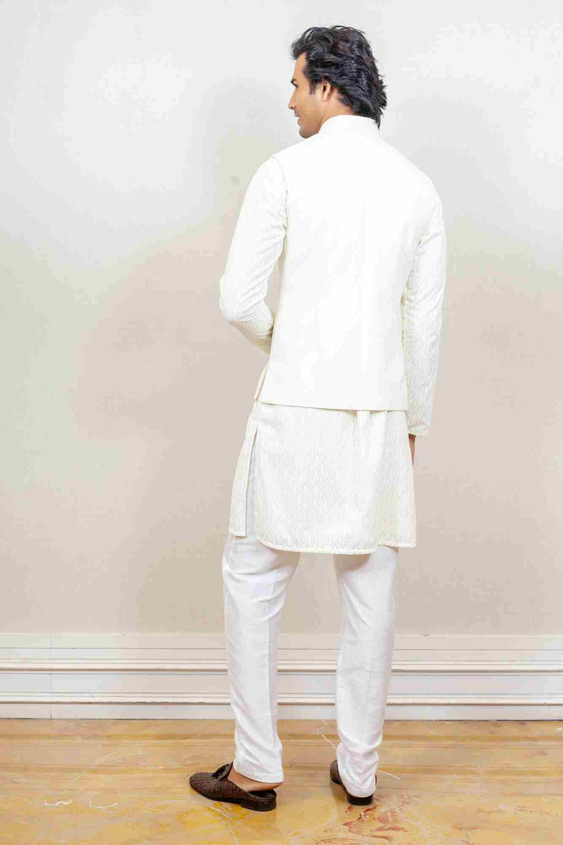 Kurta Jacket For Men In White Colour sasyafashion