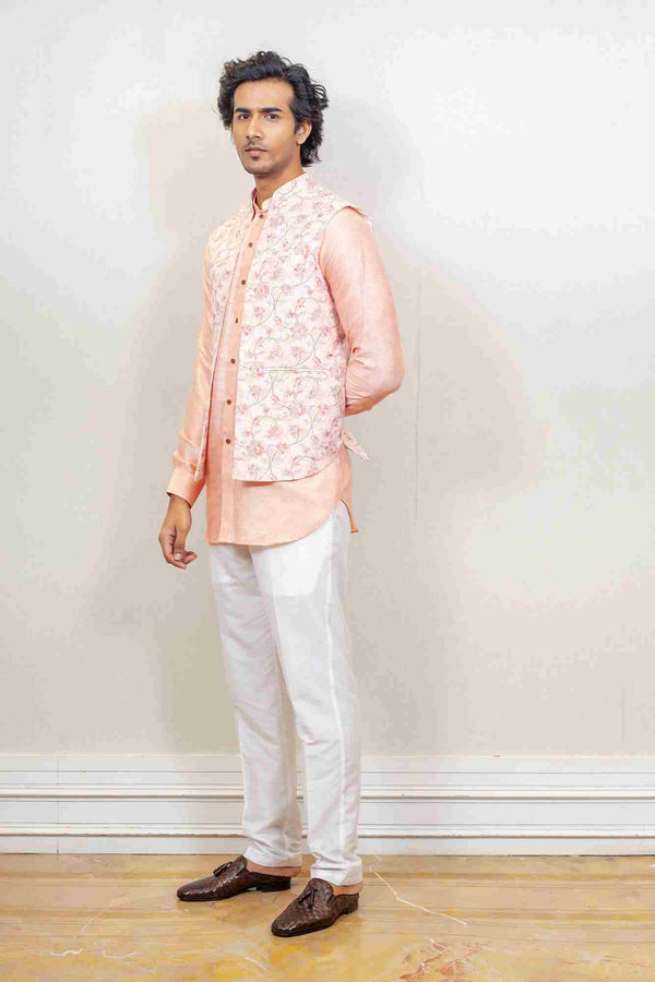 Kurta Jacket For Men In Salmon Colour sasyafashion