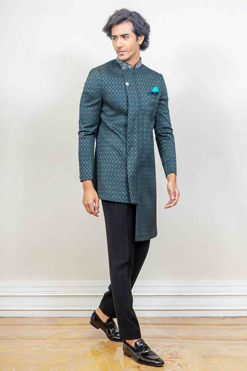 Indo Western For Men In Green Colour sasyafashion