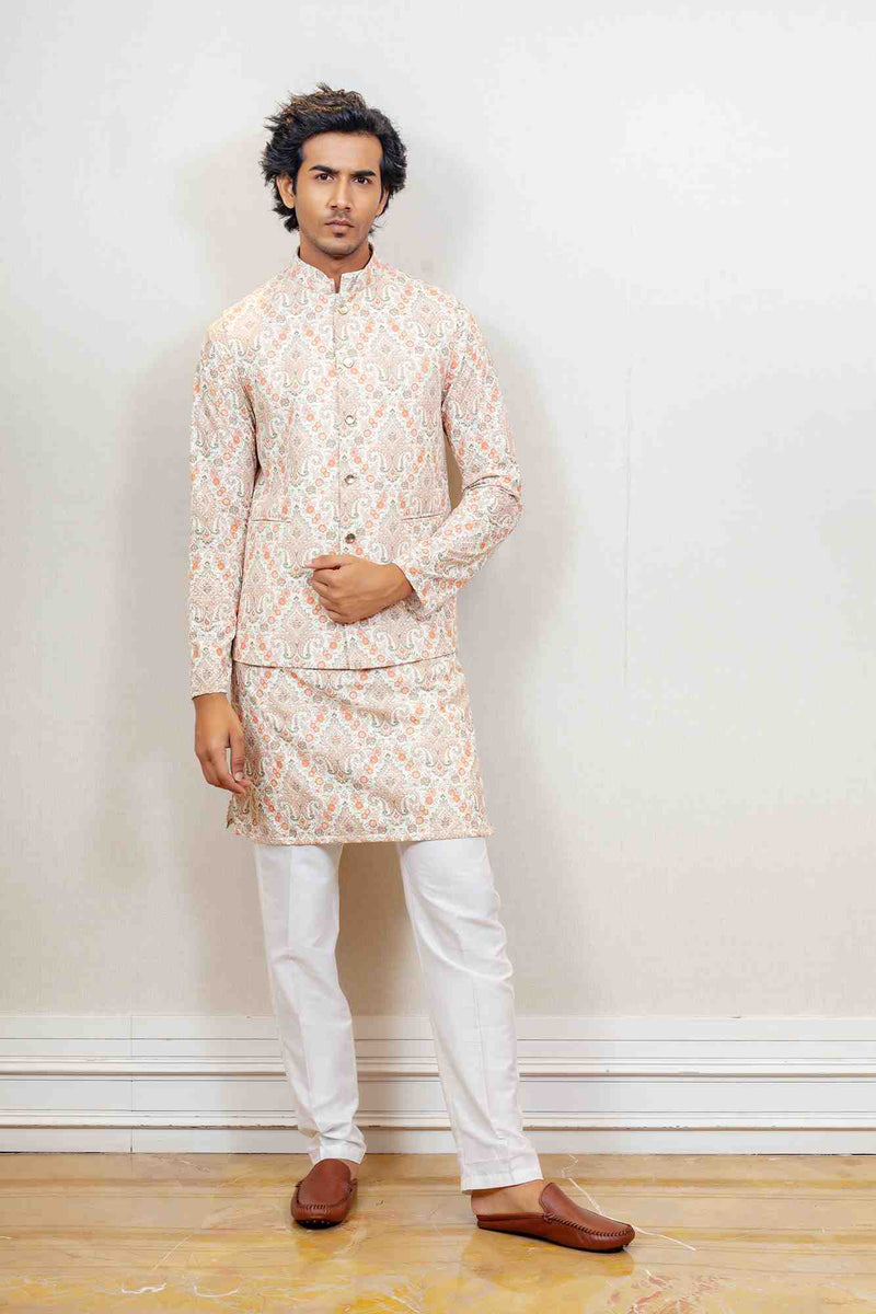 Kurta Jacket For Men In White Colour sasyafashion