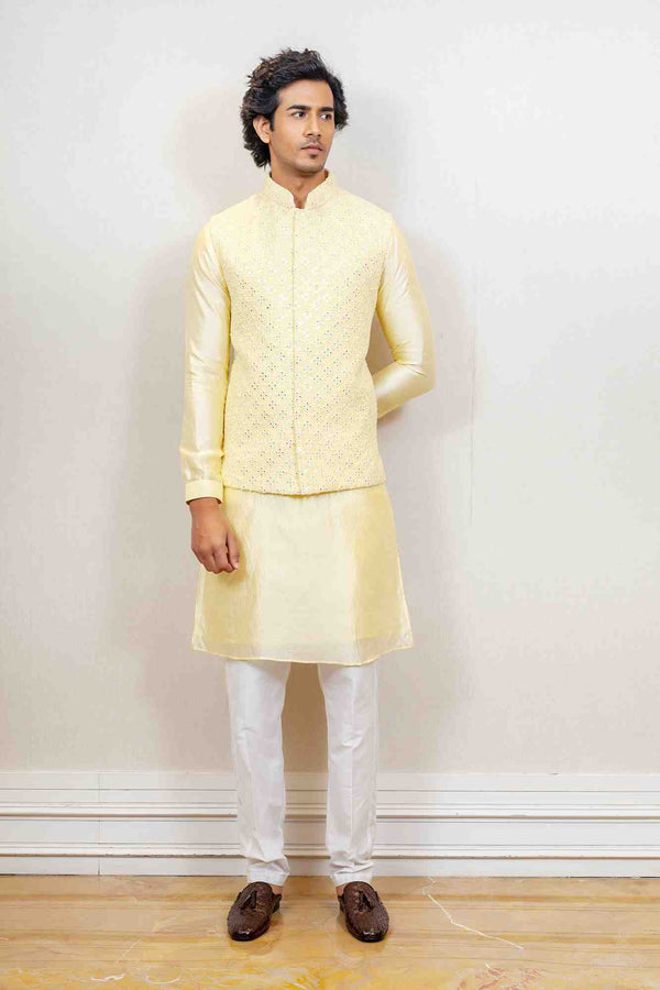 Kurta Jacket For Men In Yellow Colour sasyafashion