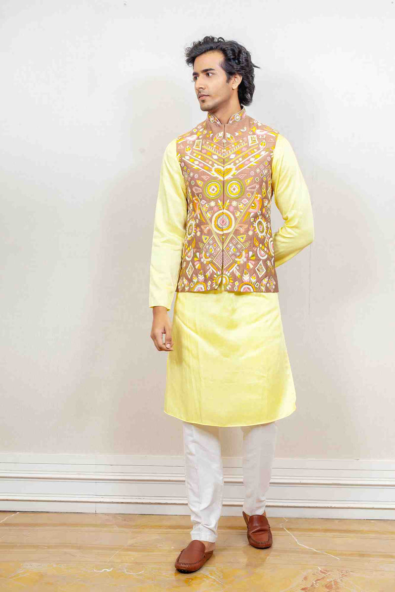Kurta Jacket For Men In Multicolour and Yellow Colour sasyafashion