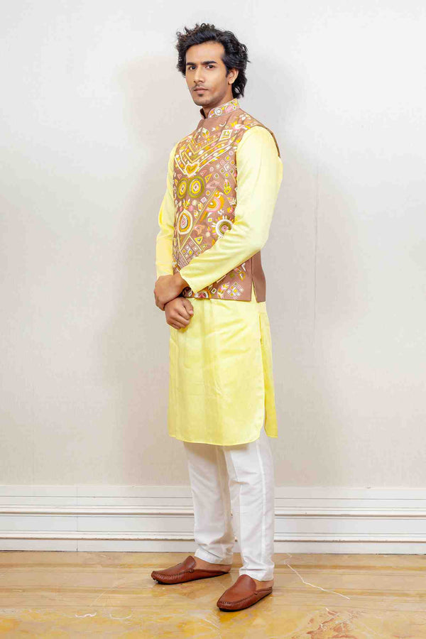 Kurta Jacket For Men In Multicolour and Yellow Colour sasyafashion