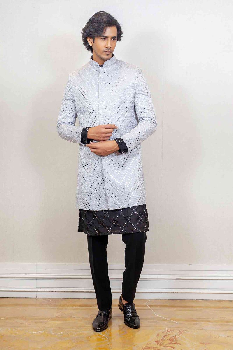 Indo Western For Men In Grey Colour sasyafashion