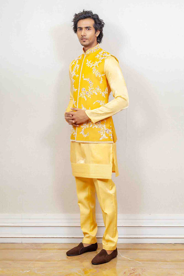 Kurta Jacket For Men In Yellow Colour sasyafashion