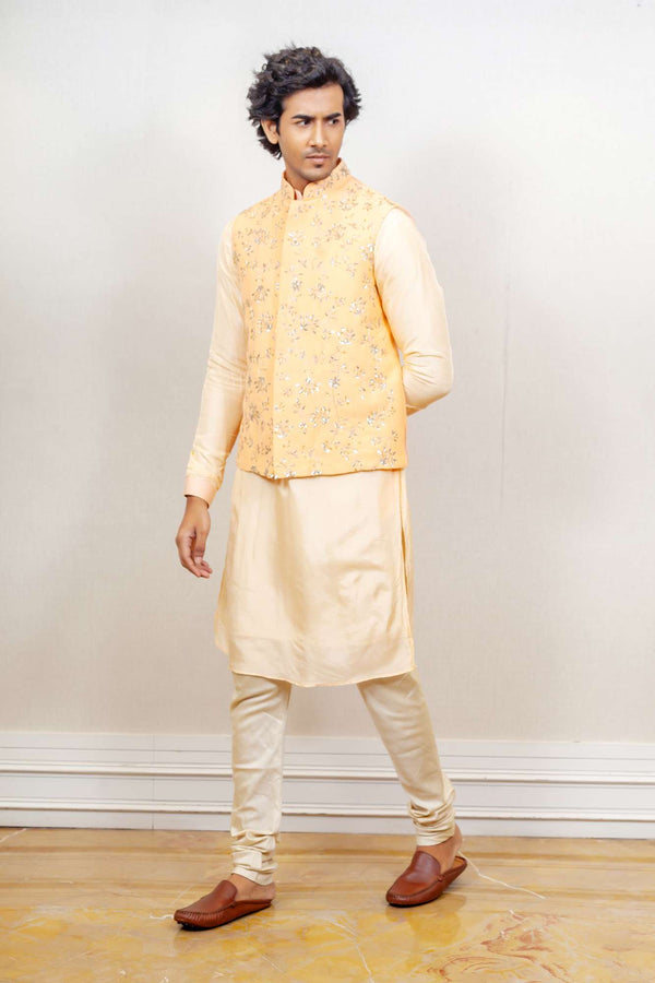 Kurta Jacket For Men In Yellow Colour sasyafashion