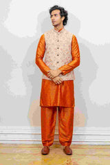 Kurta Jacket For Men In Salmon  and Orange Colour sasyafashion