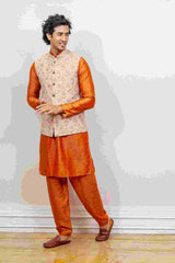 Kurta Jacket For Men In Salmon  and Orange Colour sasyafashion