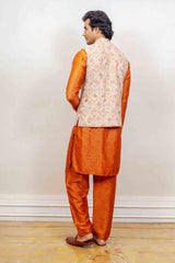 Kurta Jacket For Men In Salmon  and Orange Colour sasyafashion