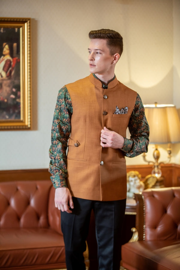 Ethnic Nehru Jacket in Brown Colour