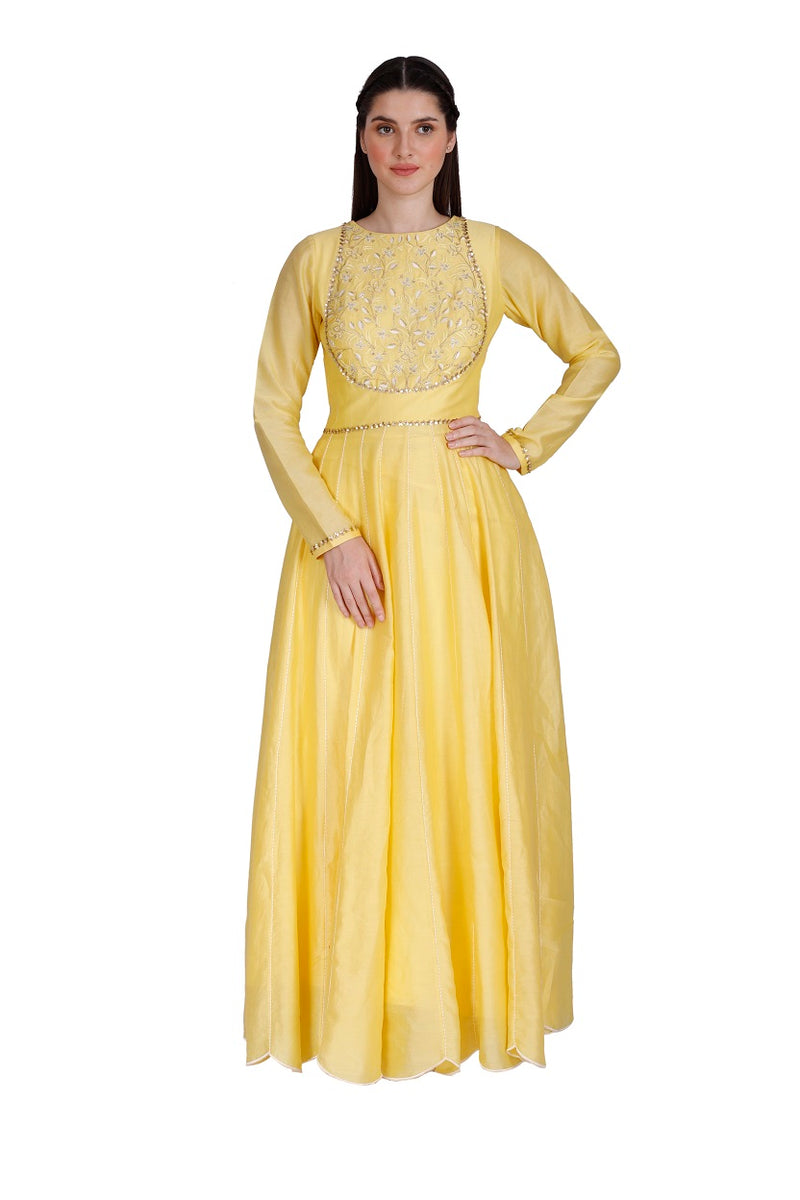 Casual Wear Anarkali In Lemon Yellow Color