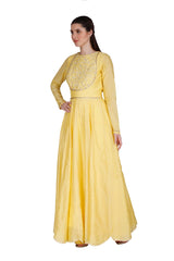 Casual Wear Anarkali In Lemon Yellow Color