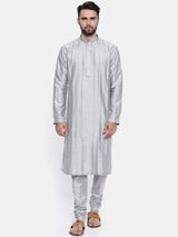 Silver Grey Cotton Silk Kurta Set