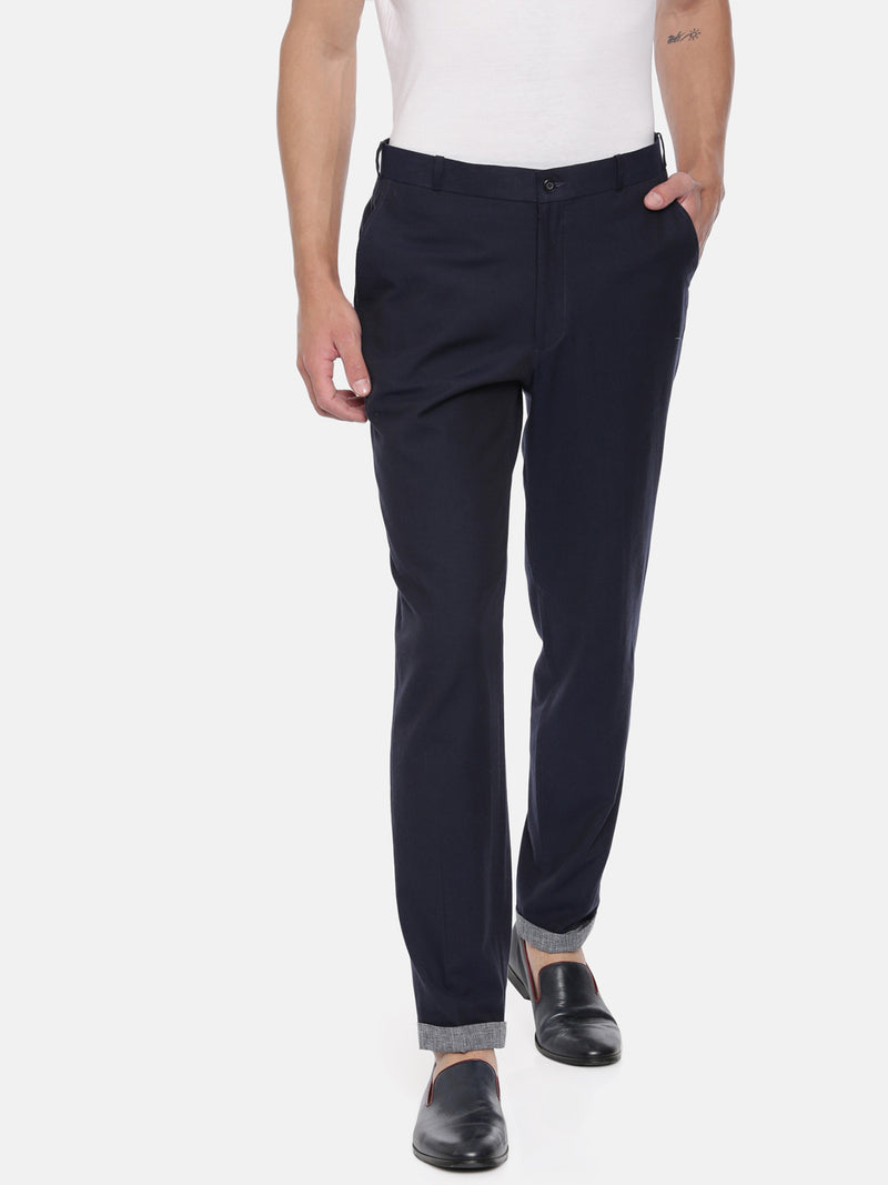 Men's Mid Blue Plain Slim Suit Trousers