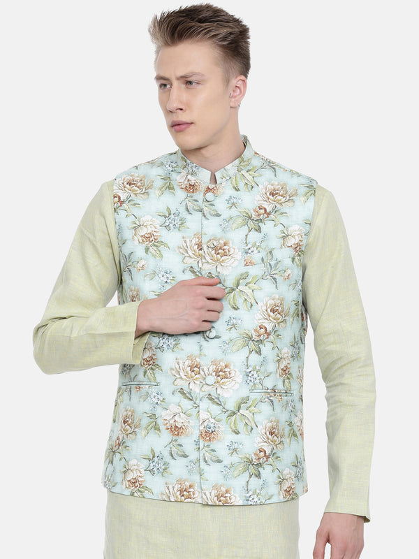 Linen Green Printed Jacket