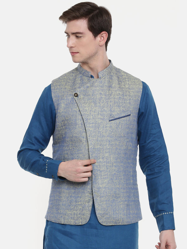 Blue Linen Jaquard Jacket