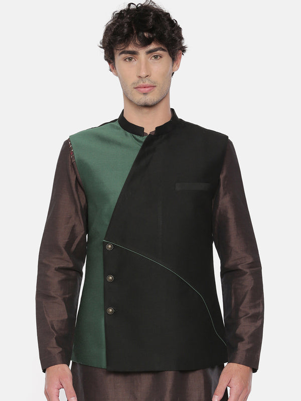 Black Green Cotton Silk Jacket