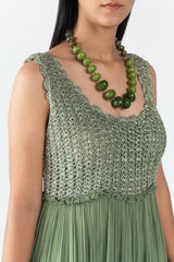 Mesh Tiered Gown in Green colour sasyafashion