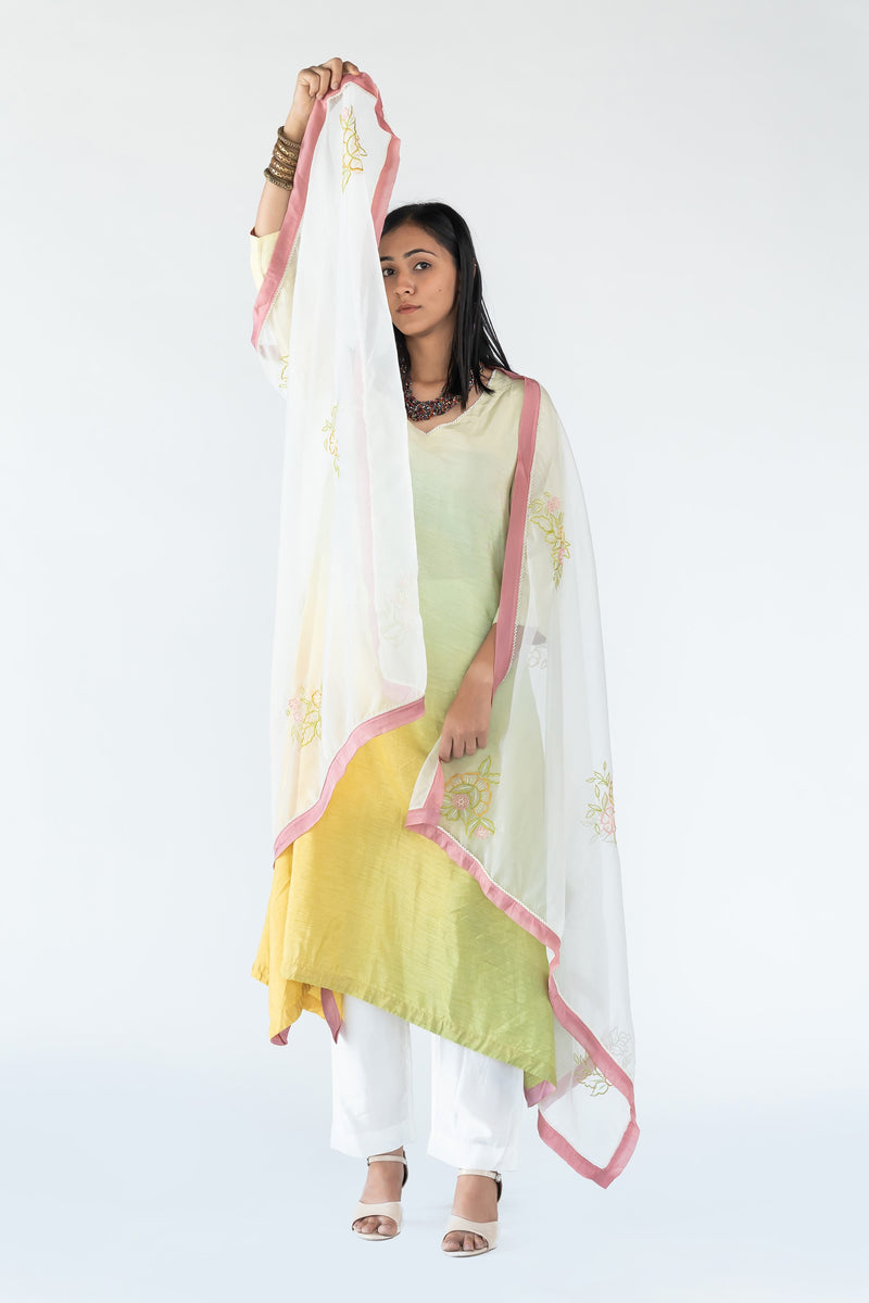 Ombre Kurta in Green-Yellow Ombre sasyafashion