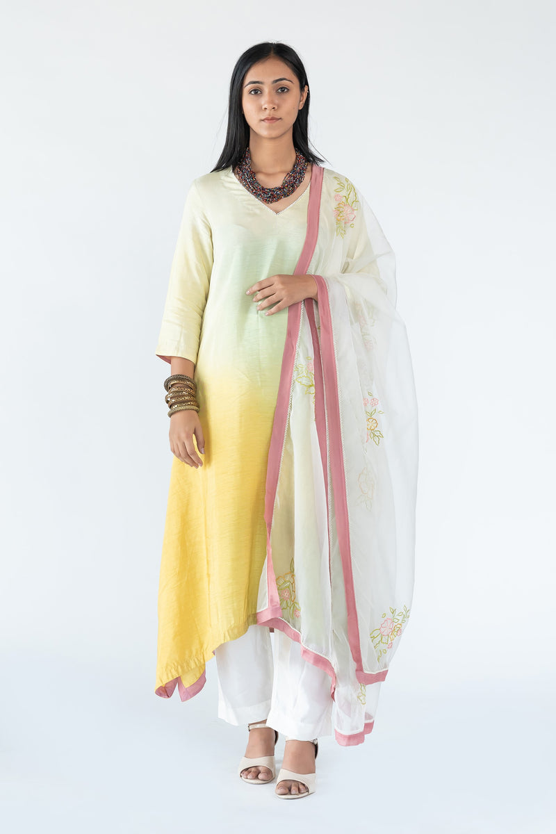 Ombre Kurta in Green-Yellow Ombre sasyafashion