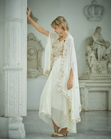 Designer white color Hand Embroidered drape skirt Jacket set