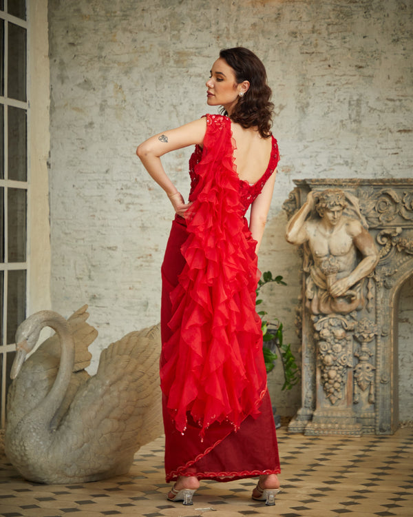 Designer Red color Hand Embroidered Saree blouse set