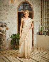 Designer beige color Hand Embroidered saree