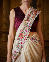 Designer Beige color Hand Embroidered saree