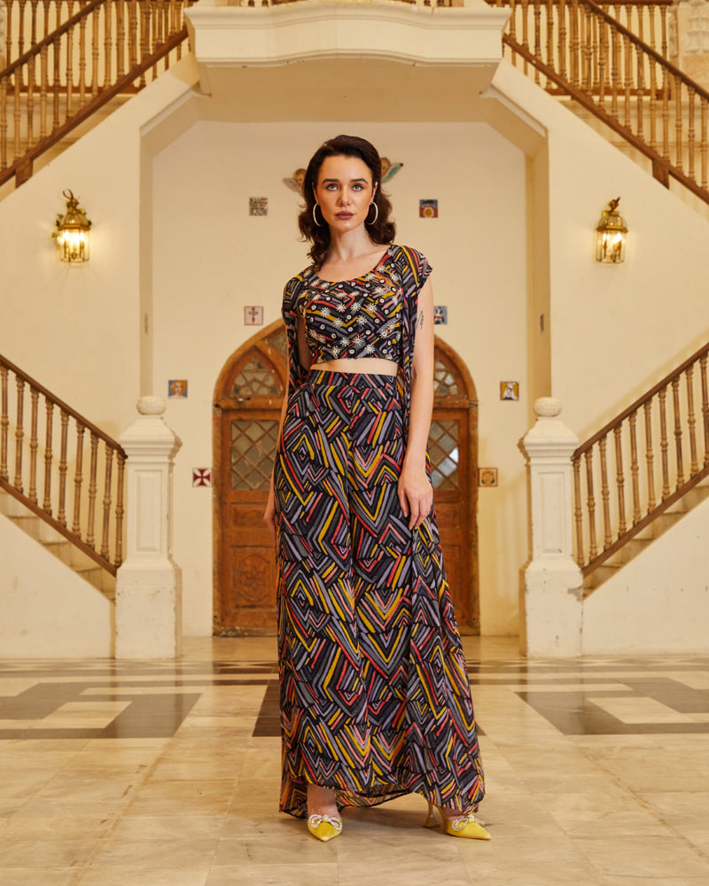 Designer Brown Chiffon Layered Gown With Embedded sasyafashion