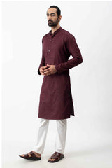 Wine Pintuck Kurta Set sasyafashion