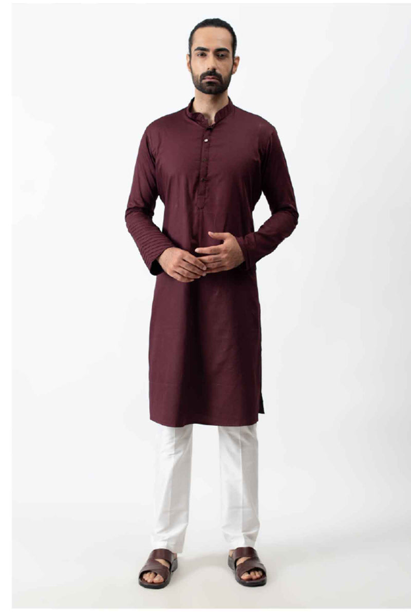 Wine Pintuck Kurta Set sasyafashion