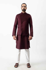 Wine Pintuck kurta with Bundi set sasyafashion