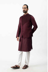 Wine Pintuck kurta with Bundi set sasyafashion